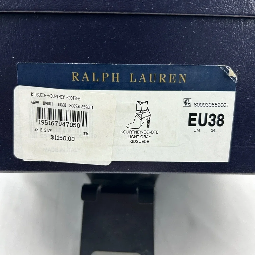 Ralph Lauren Purple Label Grey Suede Strappy Ankle Boots Made in Italy 38B
